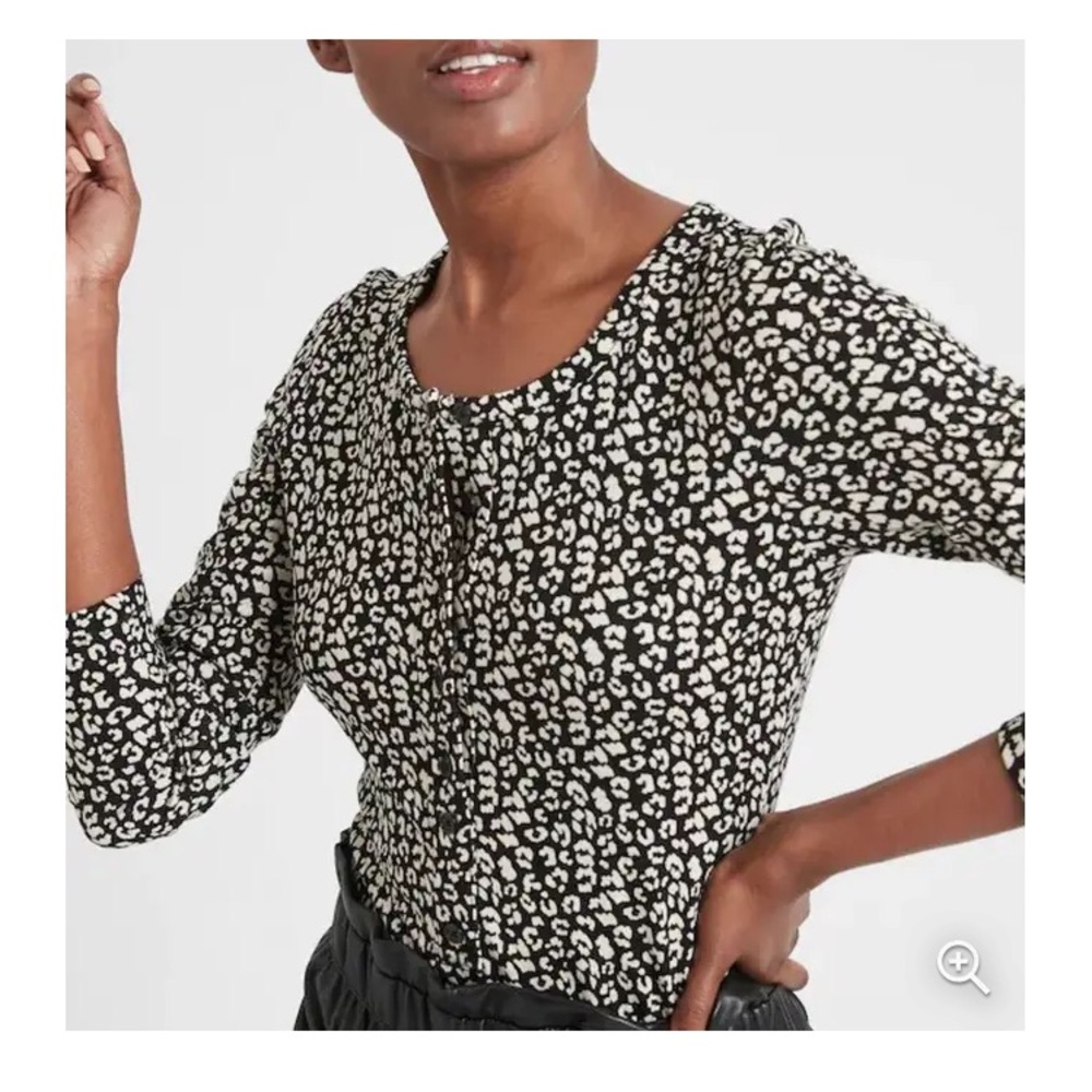 Banana Republic Leopard Print Button Up Long Sleeve Thong Bodysuit - Small